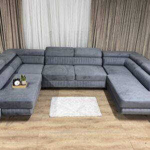 Narożnik rozkładany U z funkcja spania - jasnoszary, uniwersalny