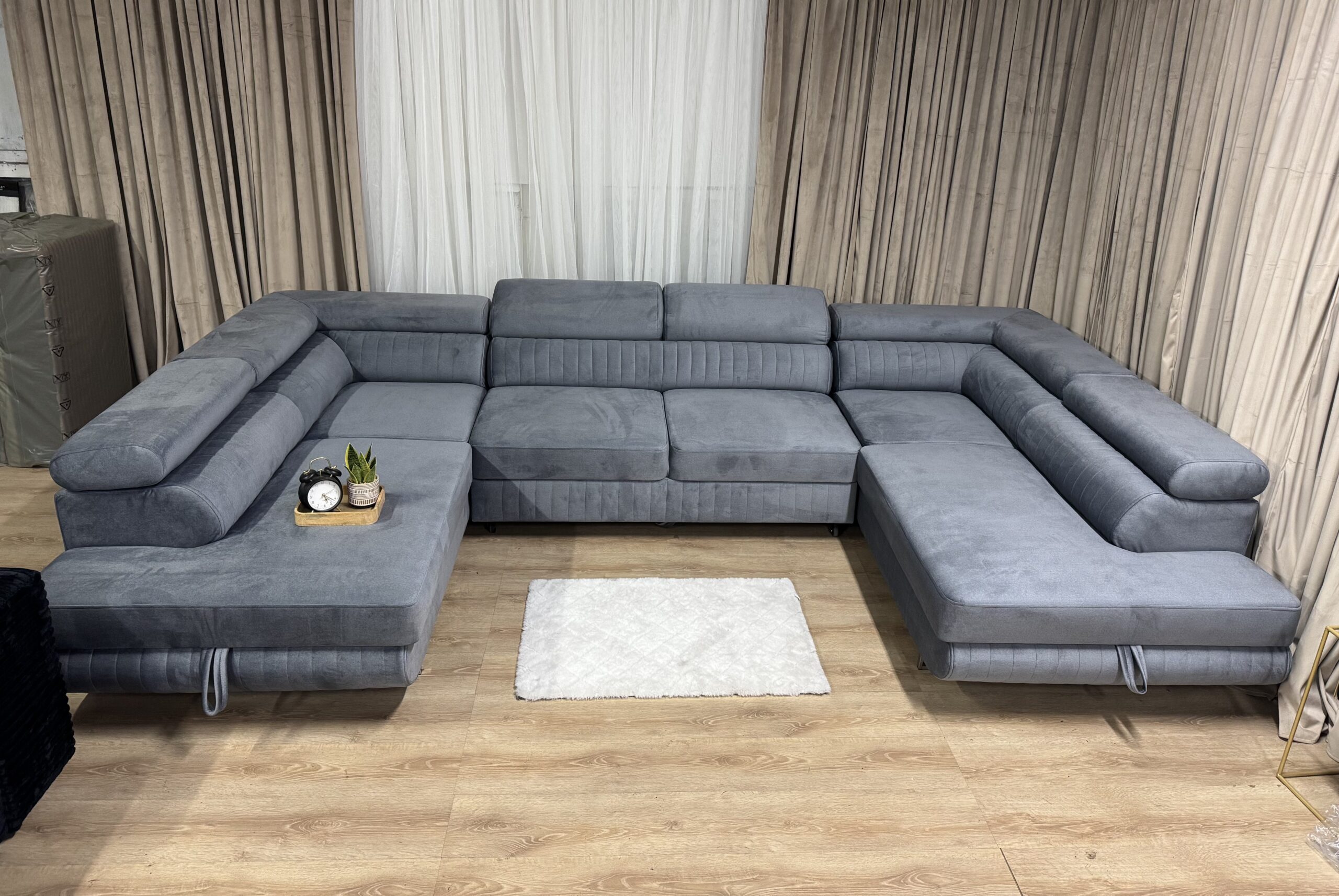 Narożnik rozkładany U z funkcja spania - jasnoszary, uniwersalny