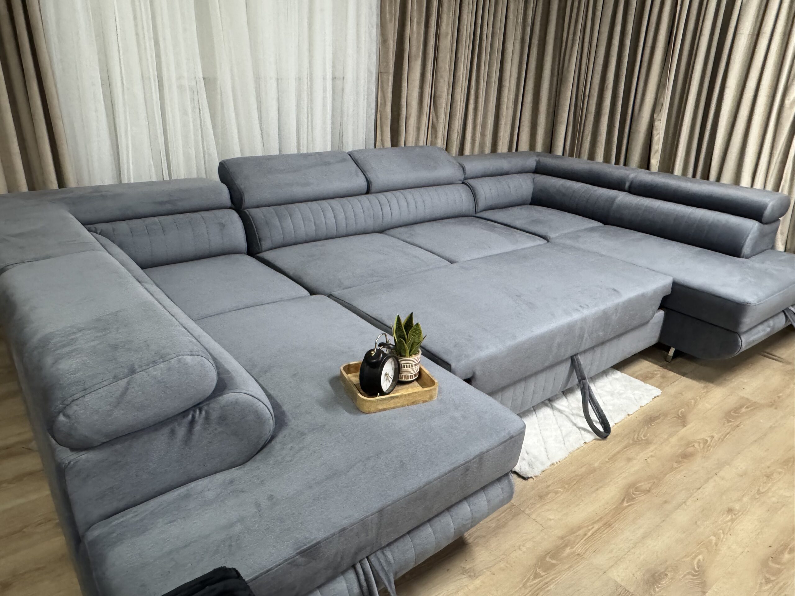 Narożnik rozkładany U z funkcja spania - jasnoszary, uniwersalny - obrazek 3